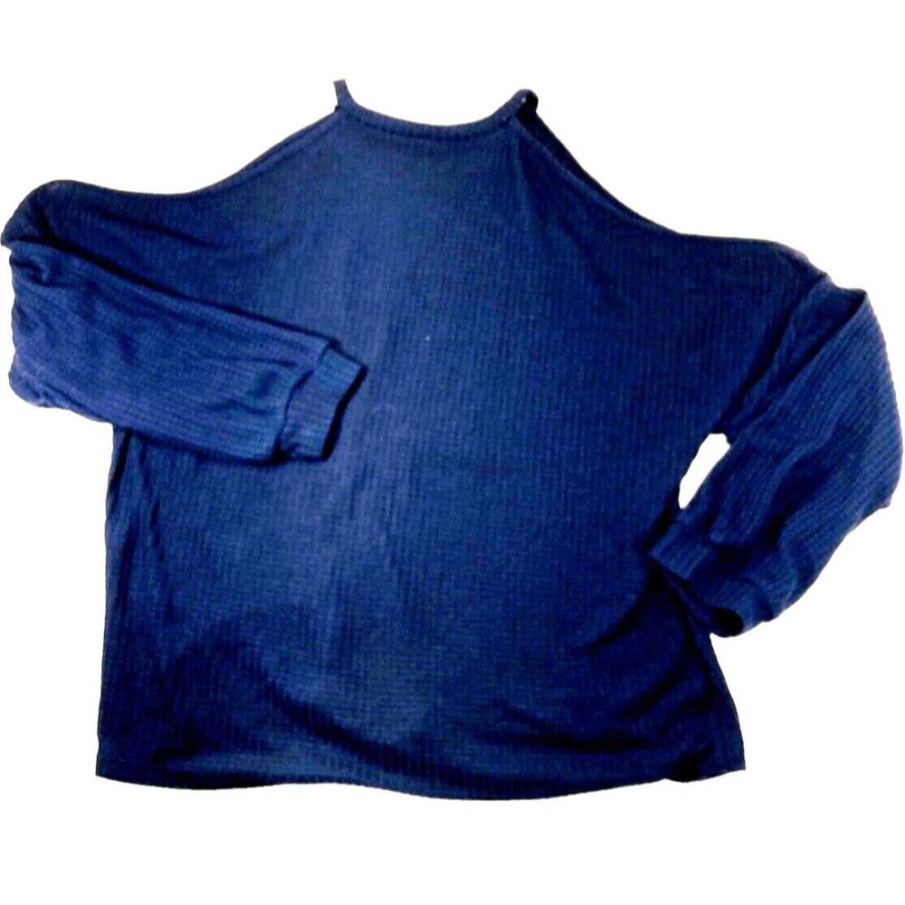 Shein Curve Cold Shoulder Waffle Weave Top 2XL Blue 3/4 Sleeve Tank Sexy Preppy